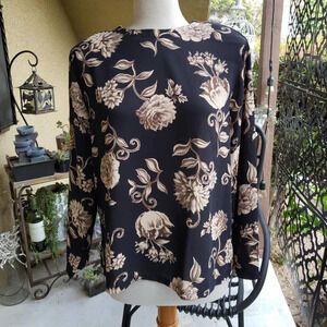 Vintage Liz Claiborne Top / Floral Tunic / Long Sleeve / Petite Medium
